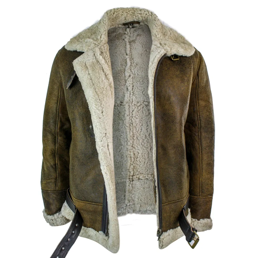 Men's Antique Sherling Sheepskin Cream Fur Air Force Pilot RAF Jacket