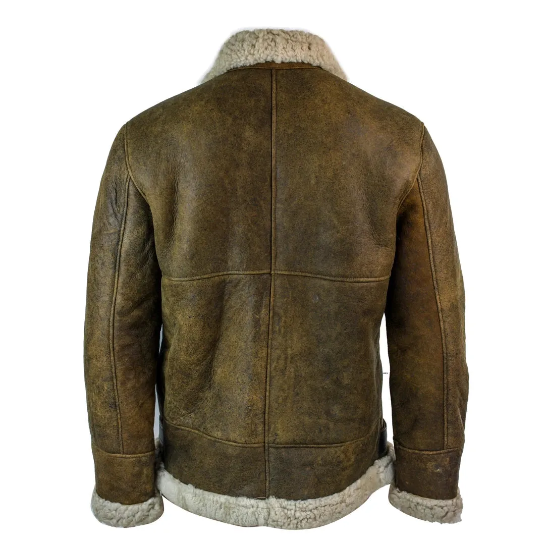 Men's Antique Sherling Sheepskin Cream Fur Air Force Pilot RAF Jacket