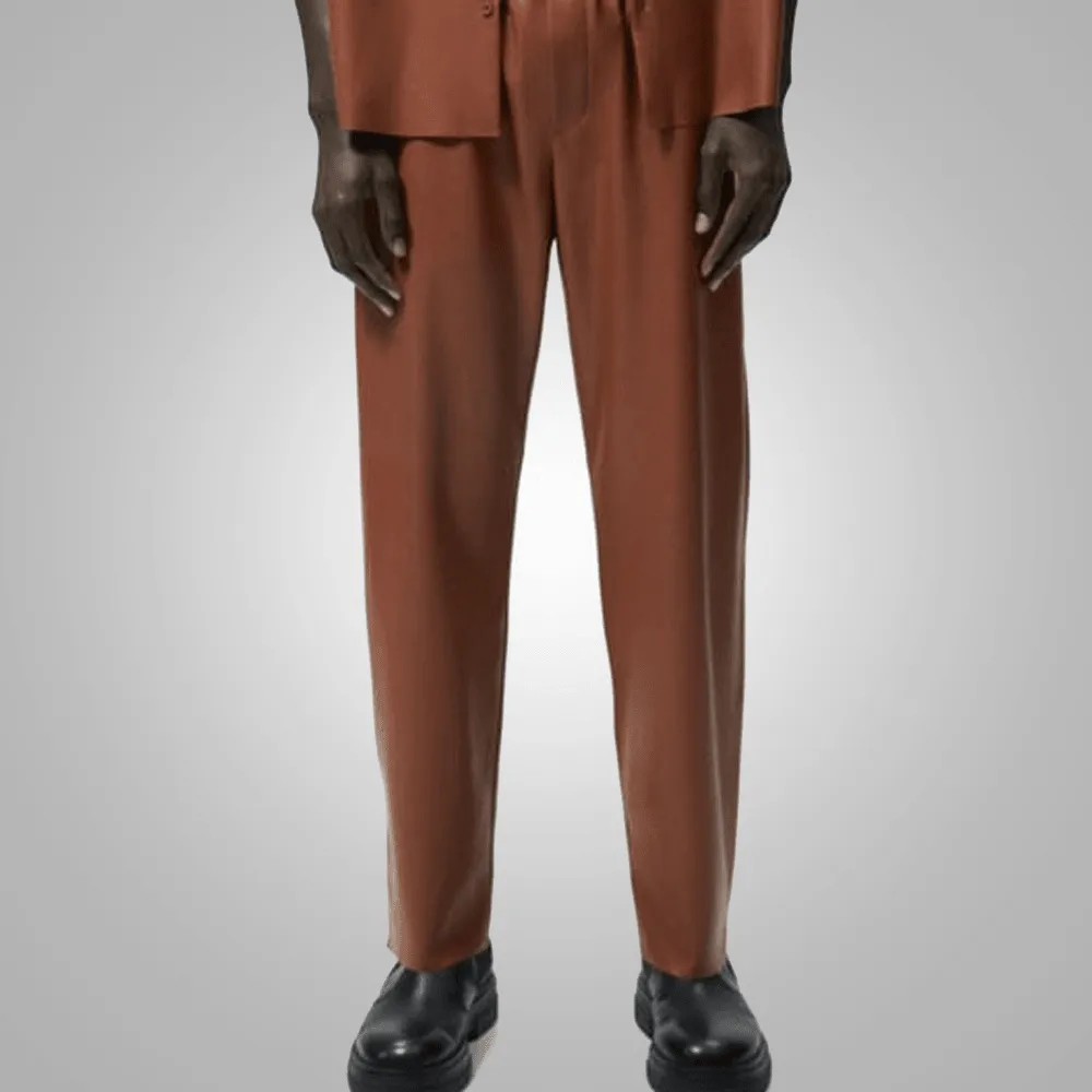 Men's Real Sheepskin Brown Moto Leather Biker pant