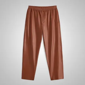 Men's Real Sheepskin Brown Moto Leather Biker pant
