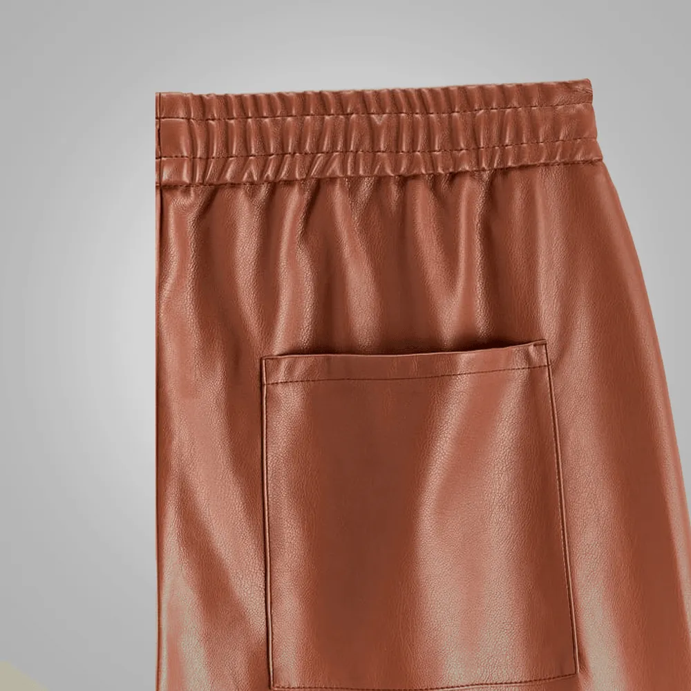 Men's Real Sheepskin Brown Moto Leather Biker pant