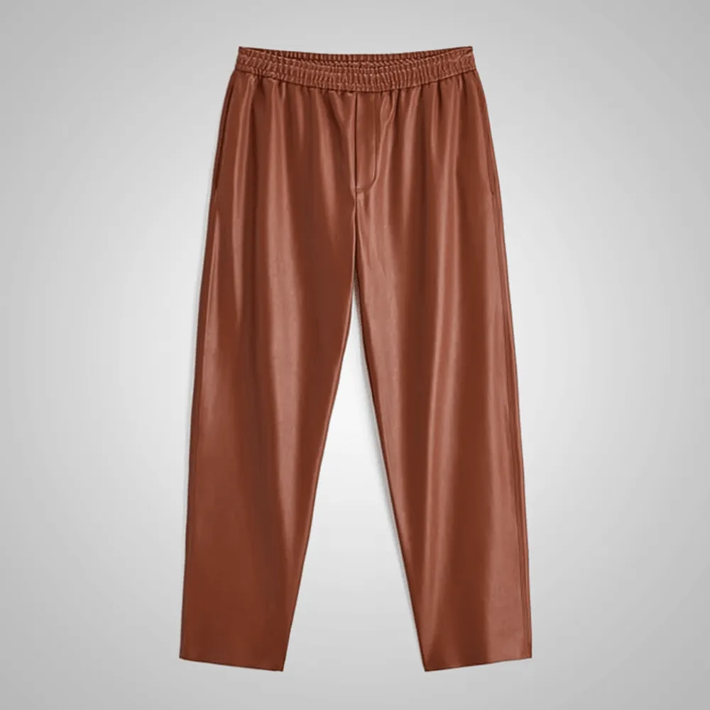 Men's Real Sheepskin Brown Moto Leather Biker pant
