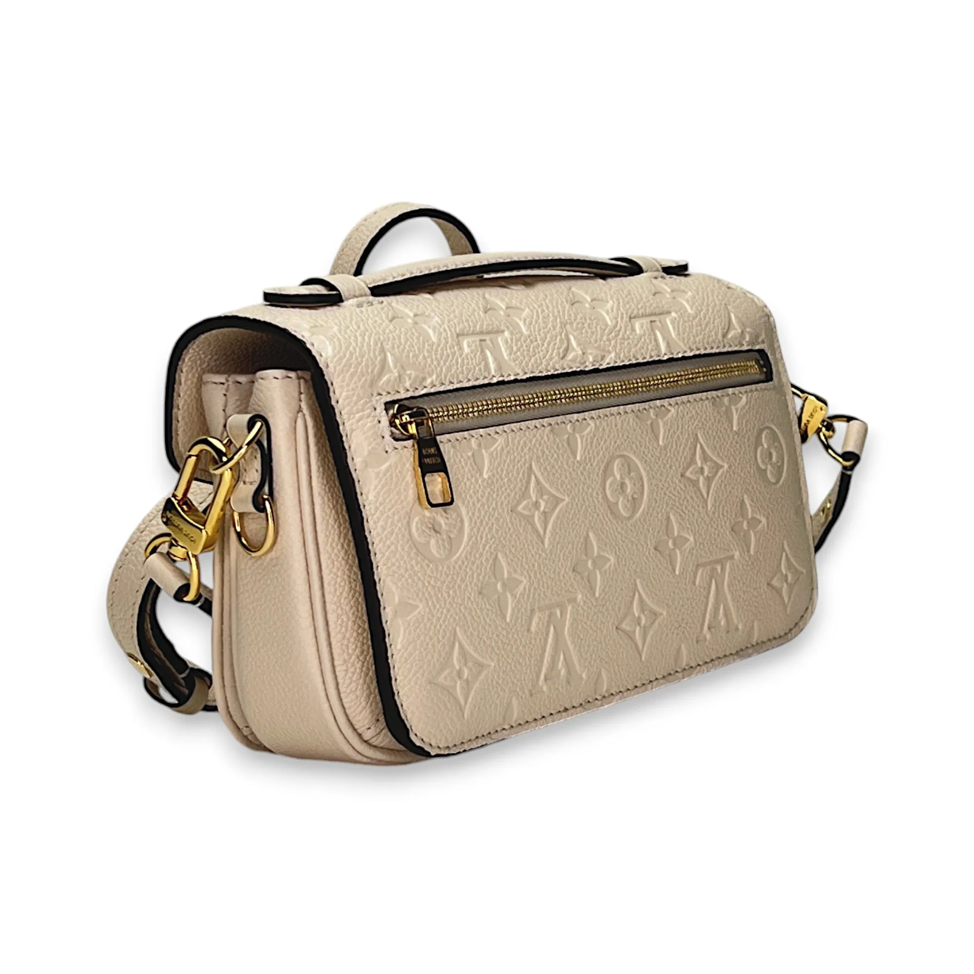 Metis East West Beige Crossbody Bag in Monogram Empreinte Leather, Gold hardware