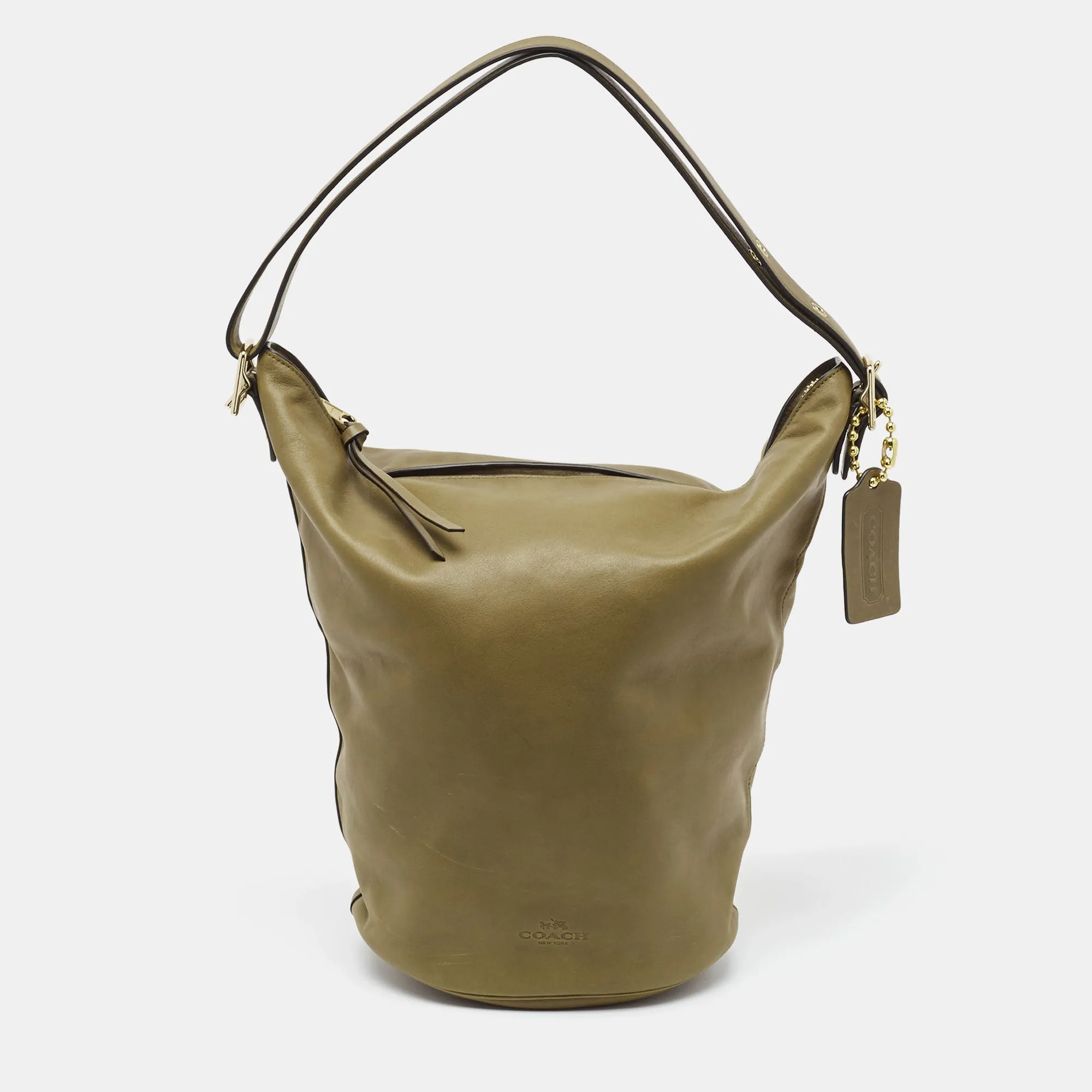 Olive Green Leather Bleecker Bucket Bag