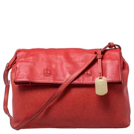Orange Leather Fold Over Shoulder Bag