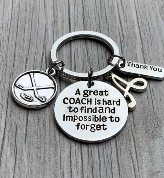 Personalized Ice Hockey Coach Keychain, Great Coach is Hard to Find Coach Keychain