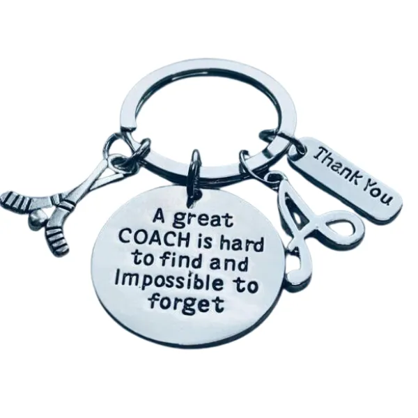 Personalized Ice Hockey Coach Keychain, Great Coach is Hard to Find Coach Keychain