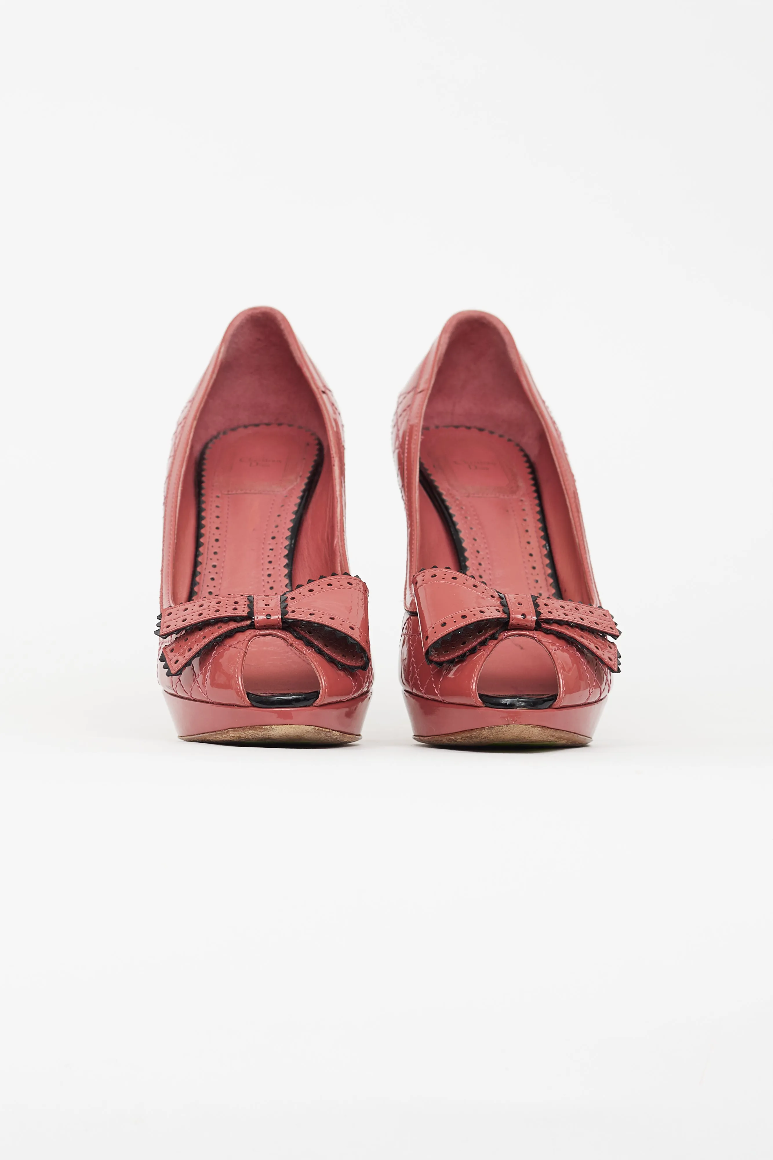 Pink Patent Peep Toe Bow Pump