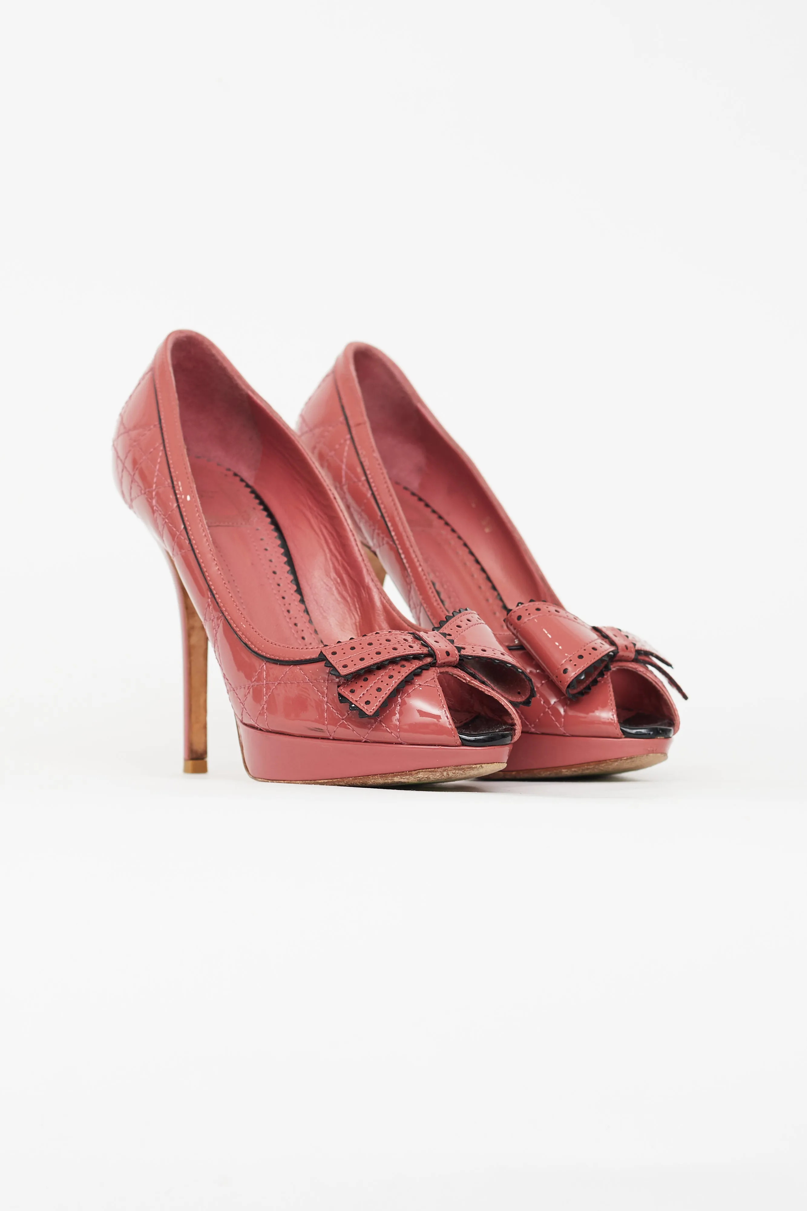 Pink Patent Peep Toe Bow Pump