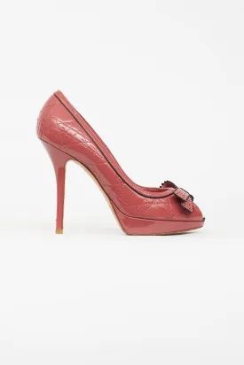 Pink Patent Peep Toe Bow Pump