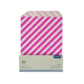 Pink Striped Paper Treat Bags ( Case of 24 )