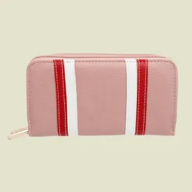 Pink Vegan Leather Double Zipper Wallet