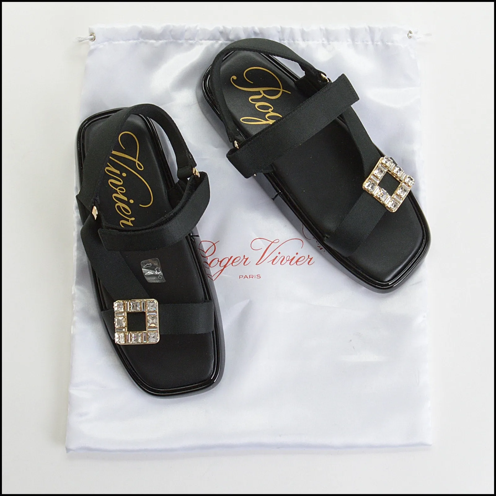 RDC14289 ROGER VIVIER Black Patent & Buckle Slides Trekky Sandals Size 7.5