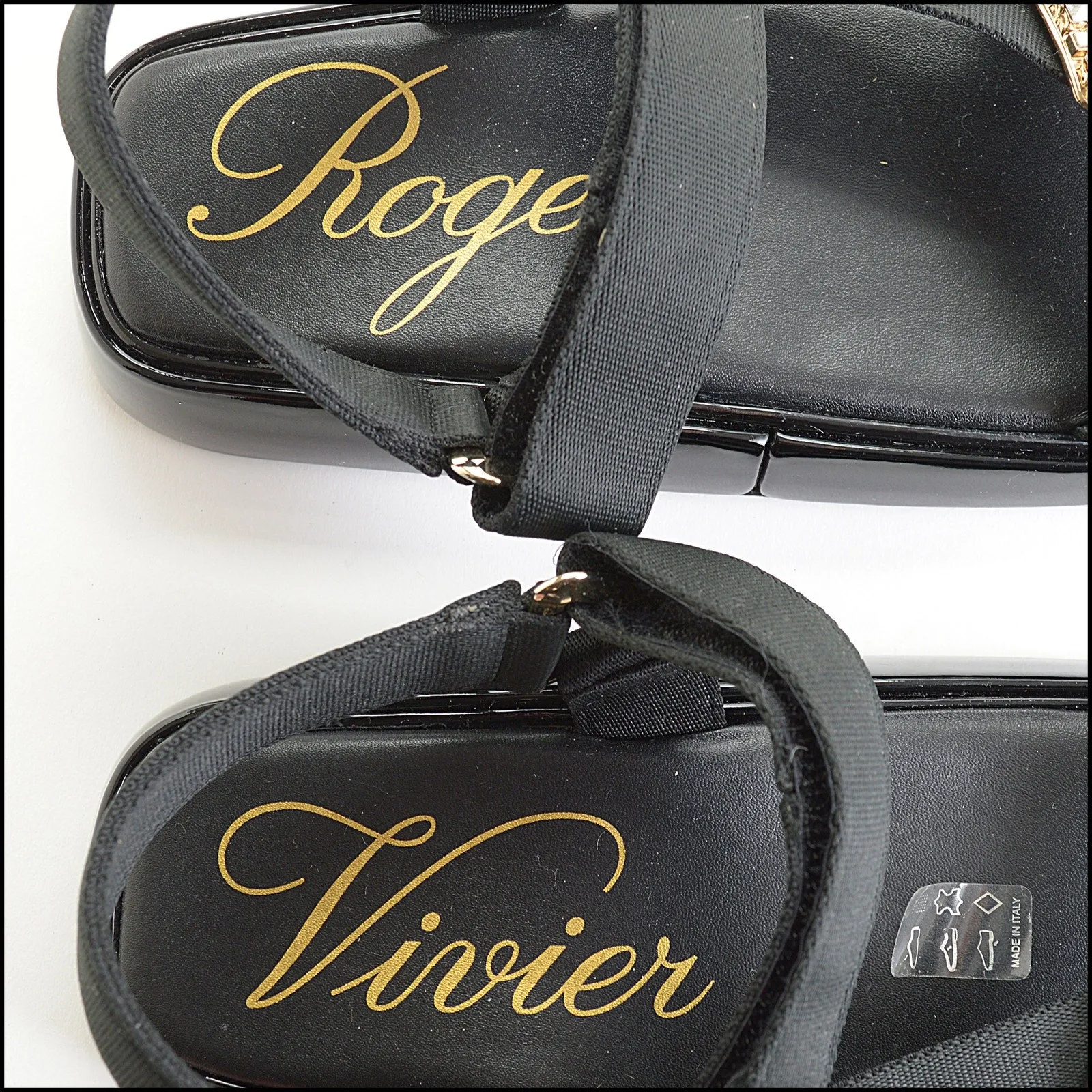 RDC14289 ROGER VIVIER Black Patent & Buckle Slides Trekky Sandals Size 7.5
