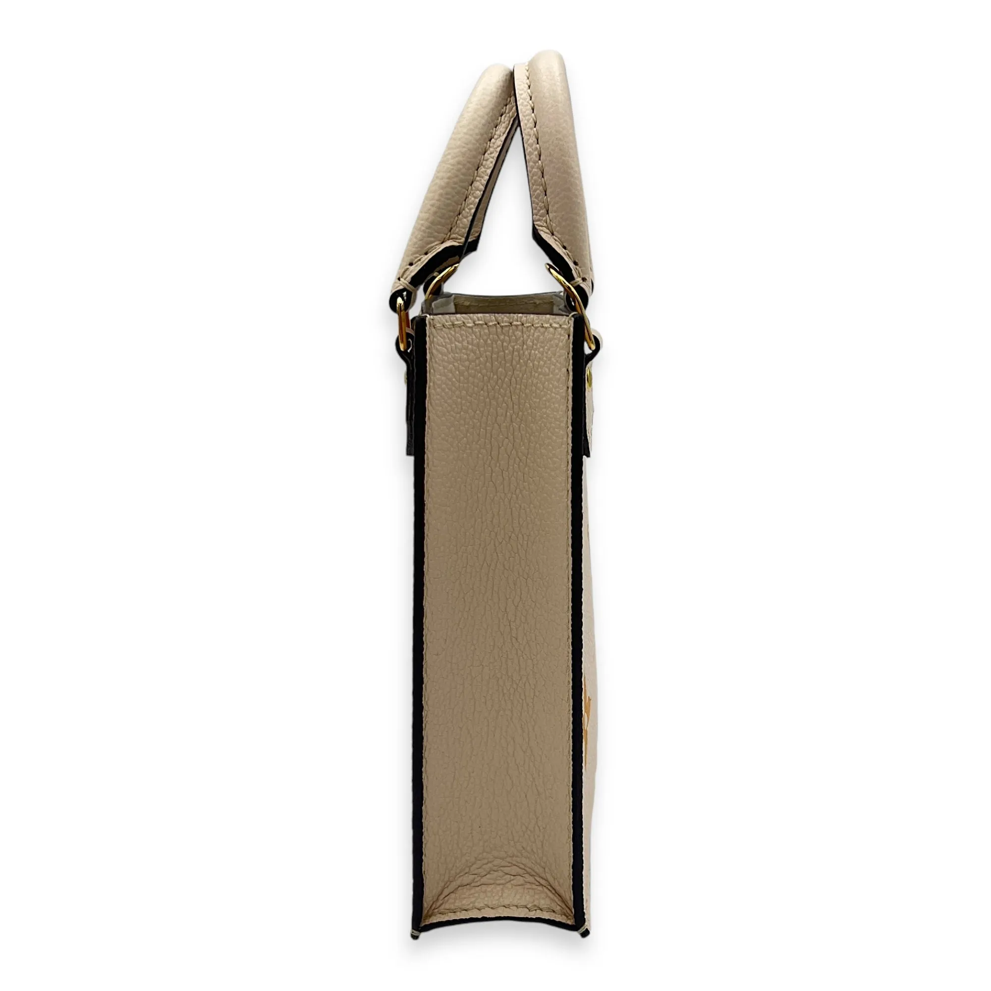 Sac Plat Petite Beige Top Handle Bag in Monogram Empreinte Leather, Gold hardware