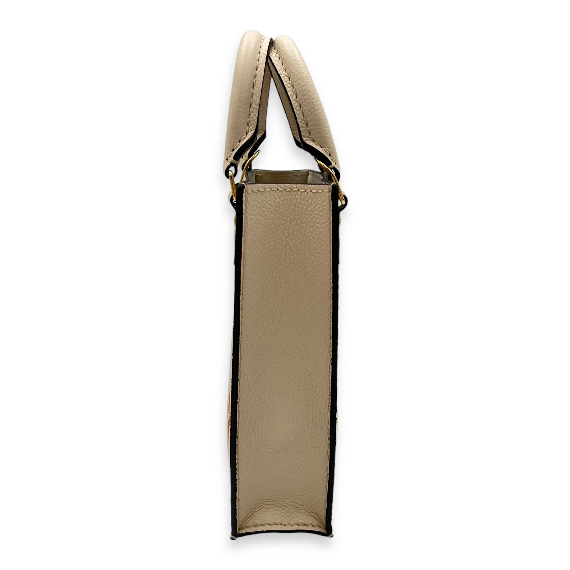 Sac Plat Petite Beige Top Handle Bag in Monogram Empreinte Leather, Gold hardware