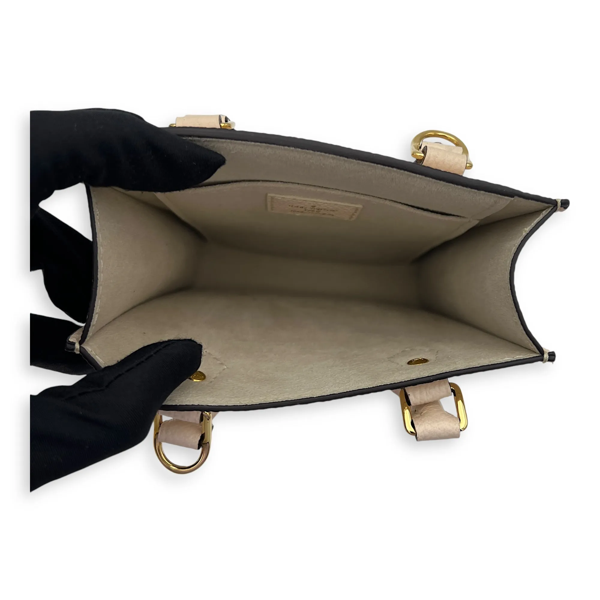 Sac Plat Petite Beige Top Handle Bag in Monogram Empreinte Leather, Gold hardware