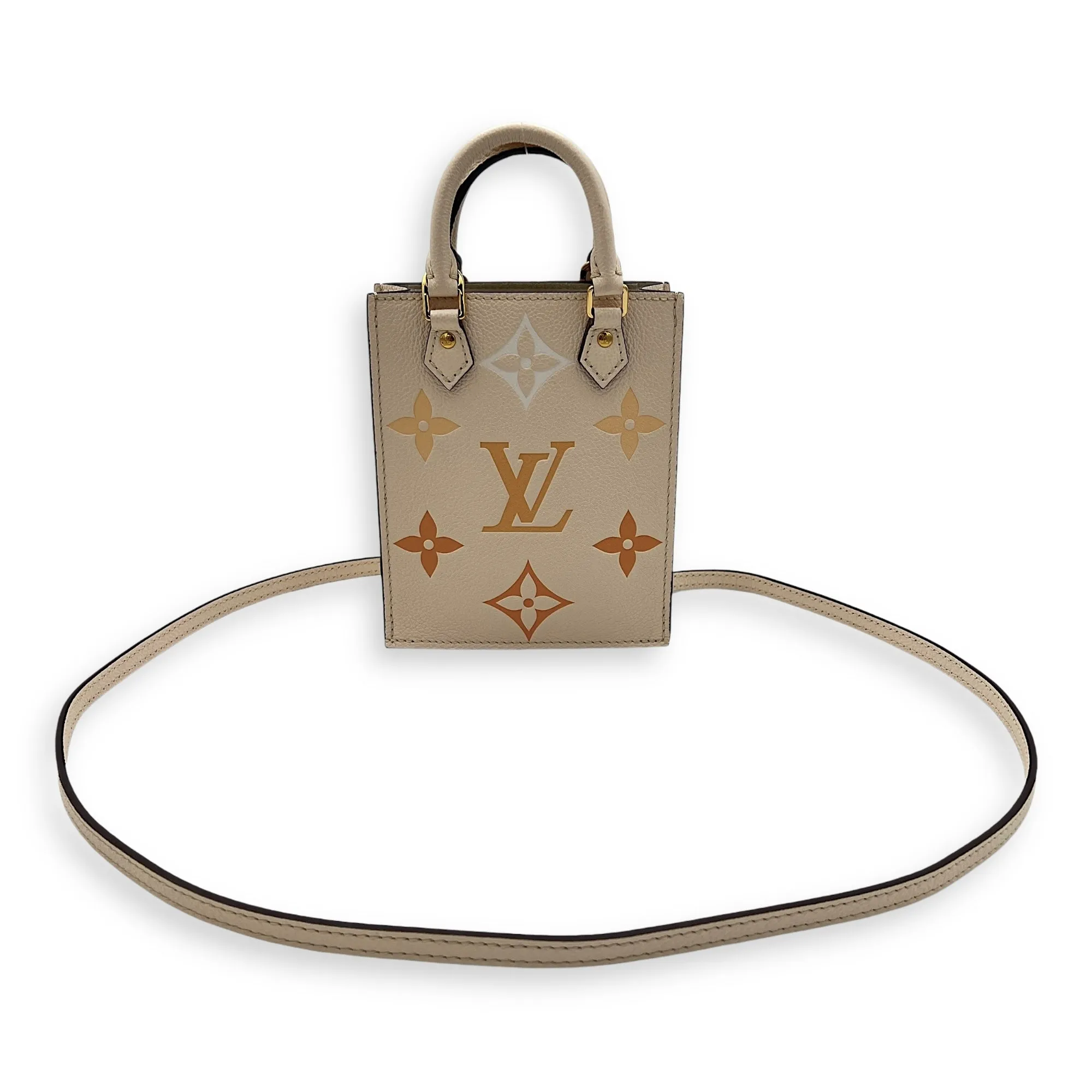 Sac Plat Petite Beige Top Handle Bag in Monogram Empreinte Leather, Gold hardware