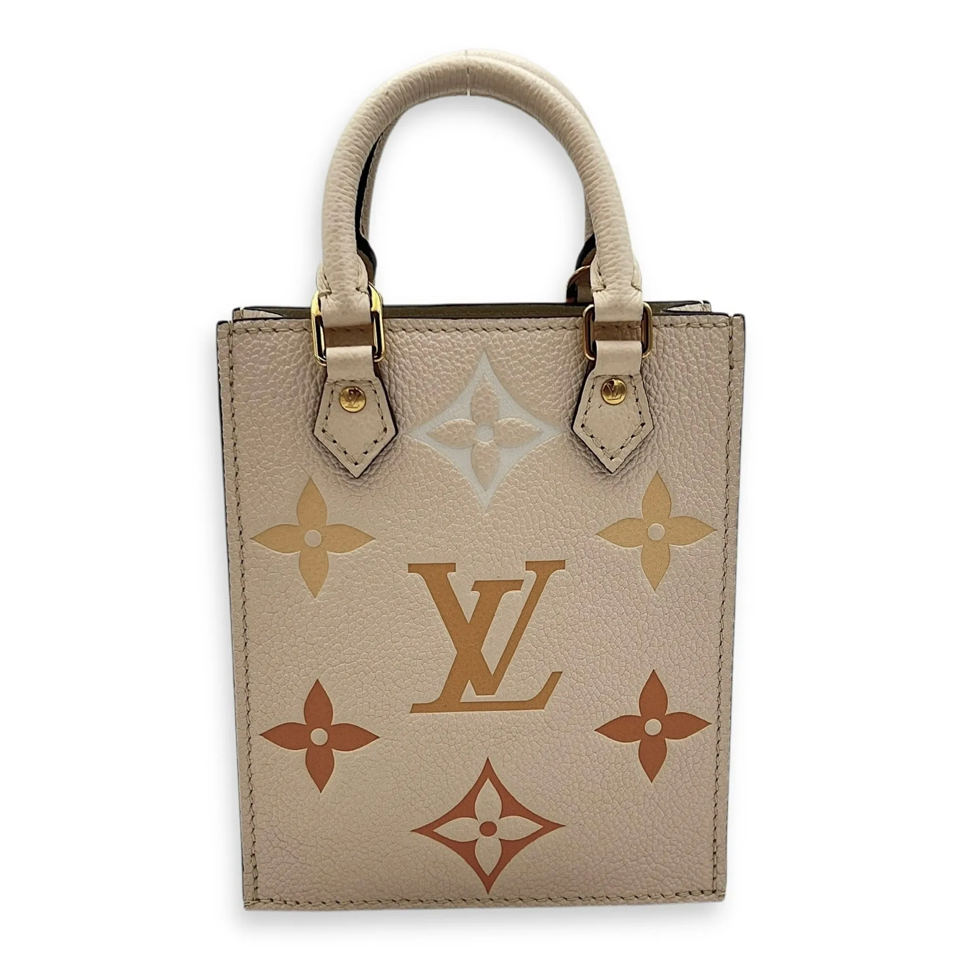 Sac Plat Petite Beige Top Handle Bag in Monogram Empreinte Leather, Gold hardware