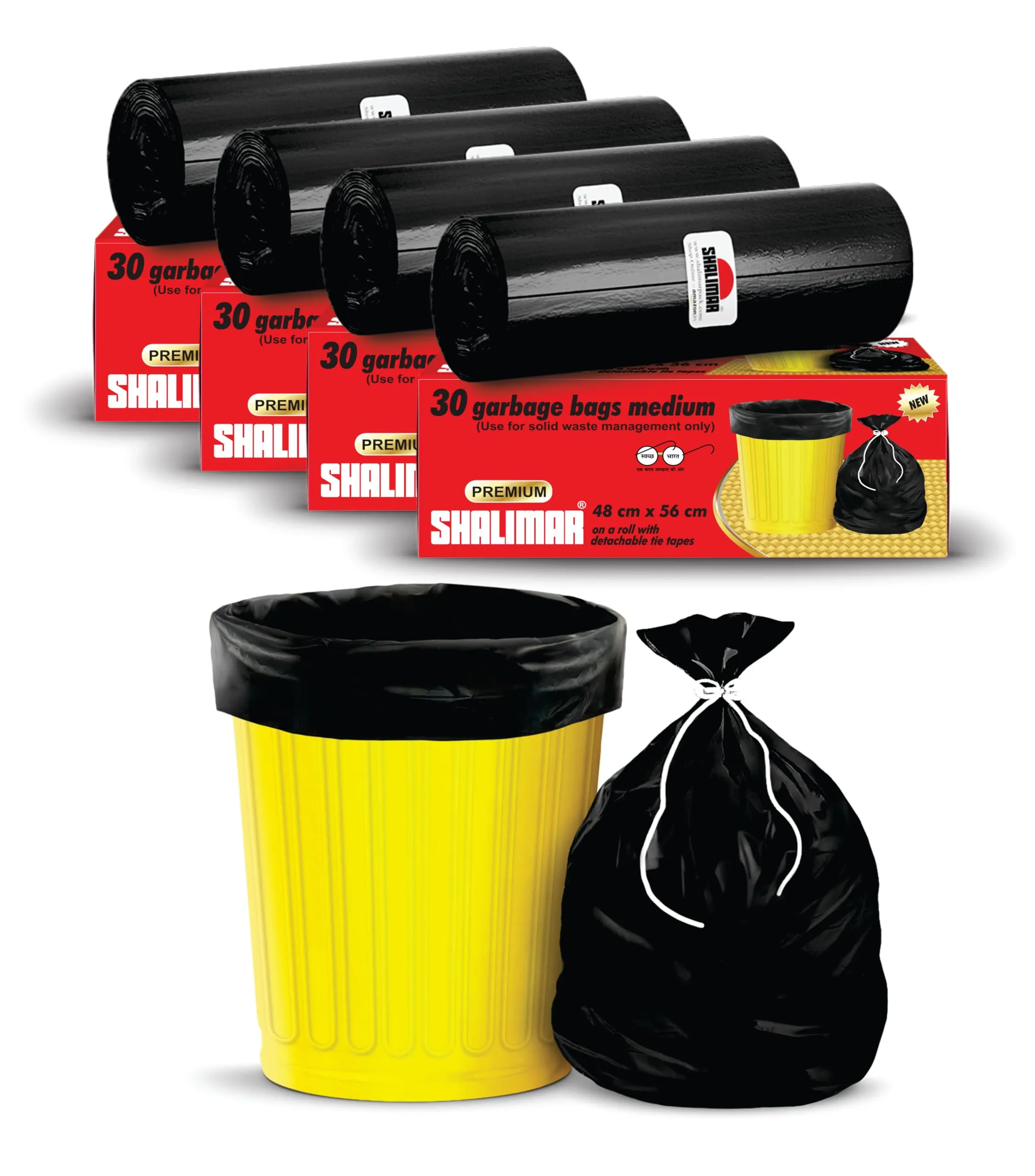 Shalimar Premium Garbage Bags (Medium) Size 48 cm x 56 cm 4 Rolls (120 Bags) (Black Color)