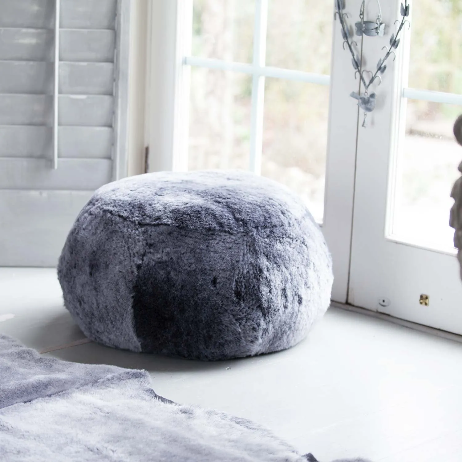 Sheepskin Pouffe in Graphite