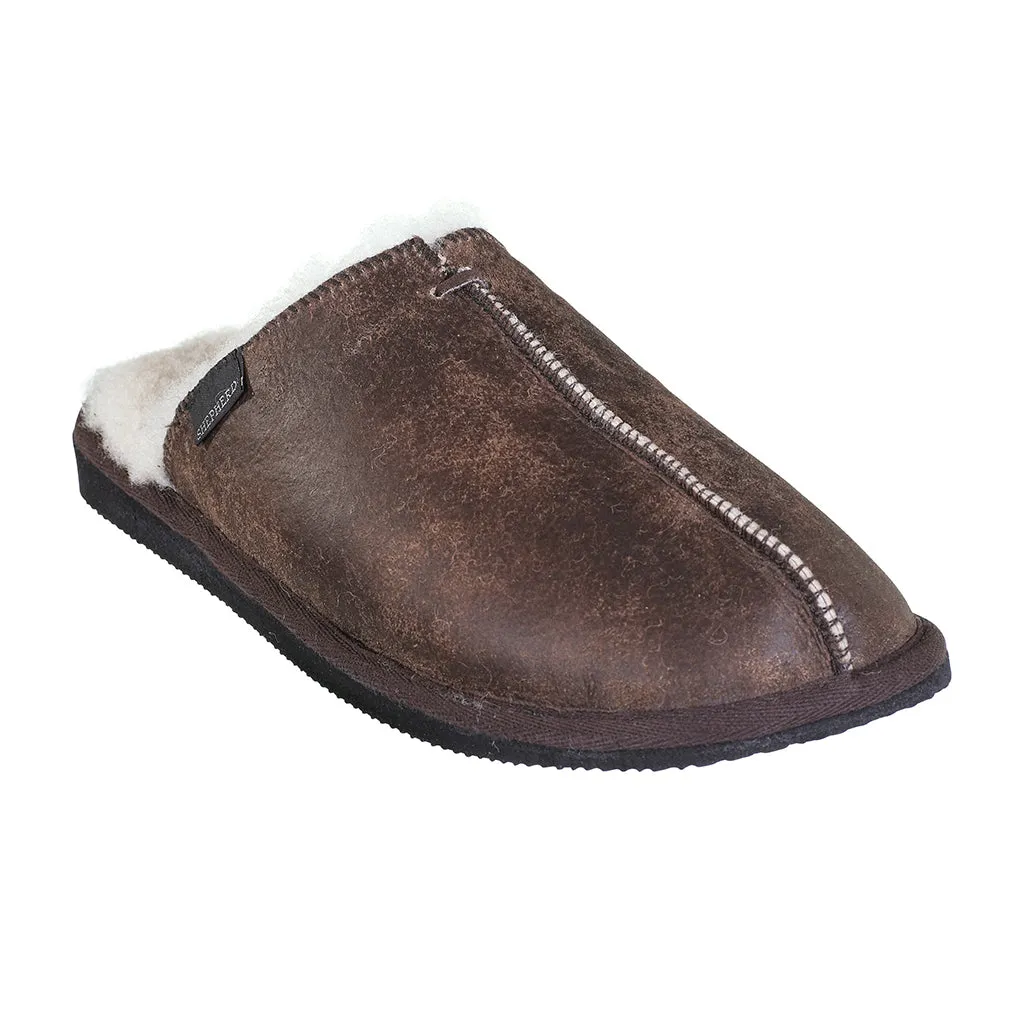 Shepherd - Mens Sheepskin Mule Slipper - Style: Hugo 1201 Oiled Antique