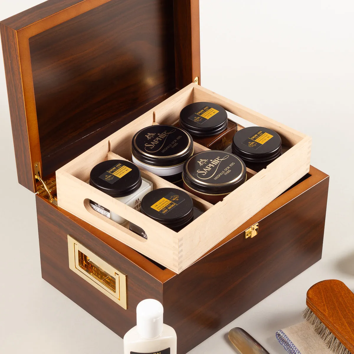Shoe care valet Saphir Deluxe  - cherrywood