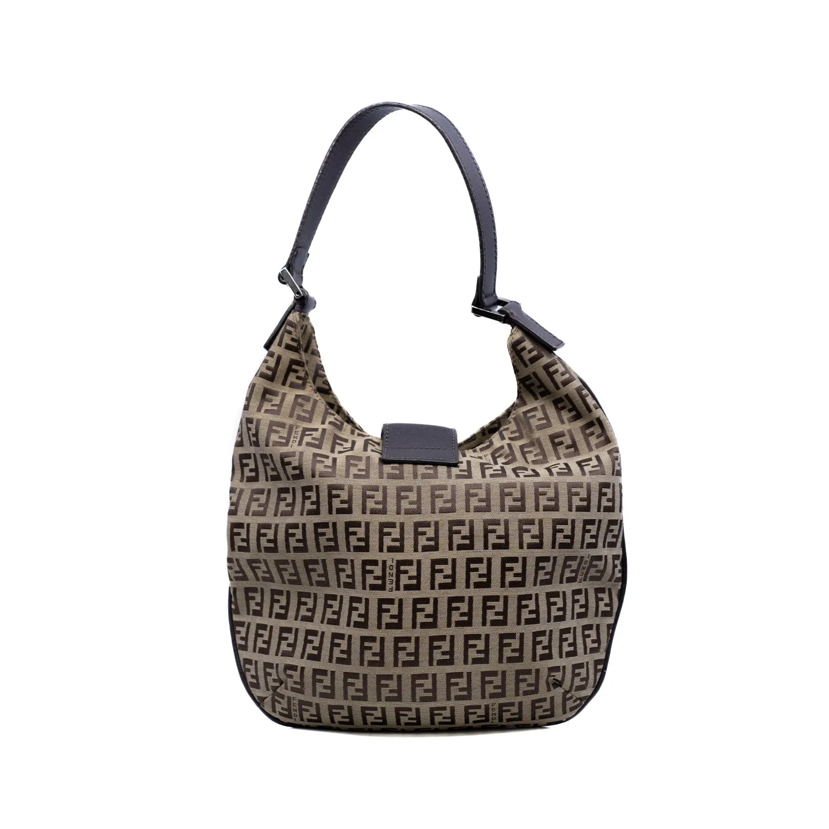 Small Zucchino Beige And Brown Canvas With Brown Leather Hobo Bag PHW