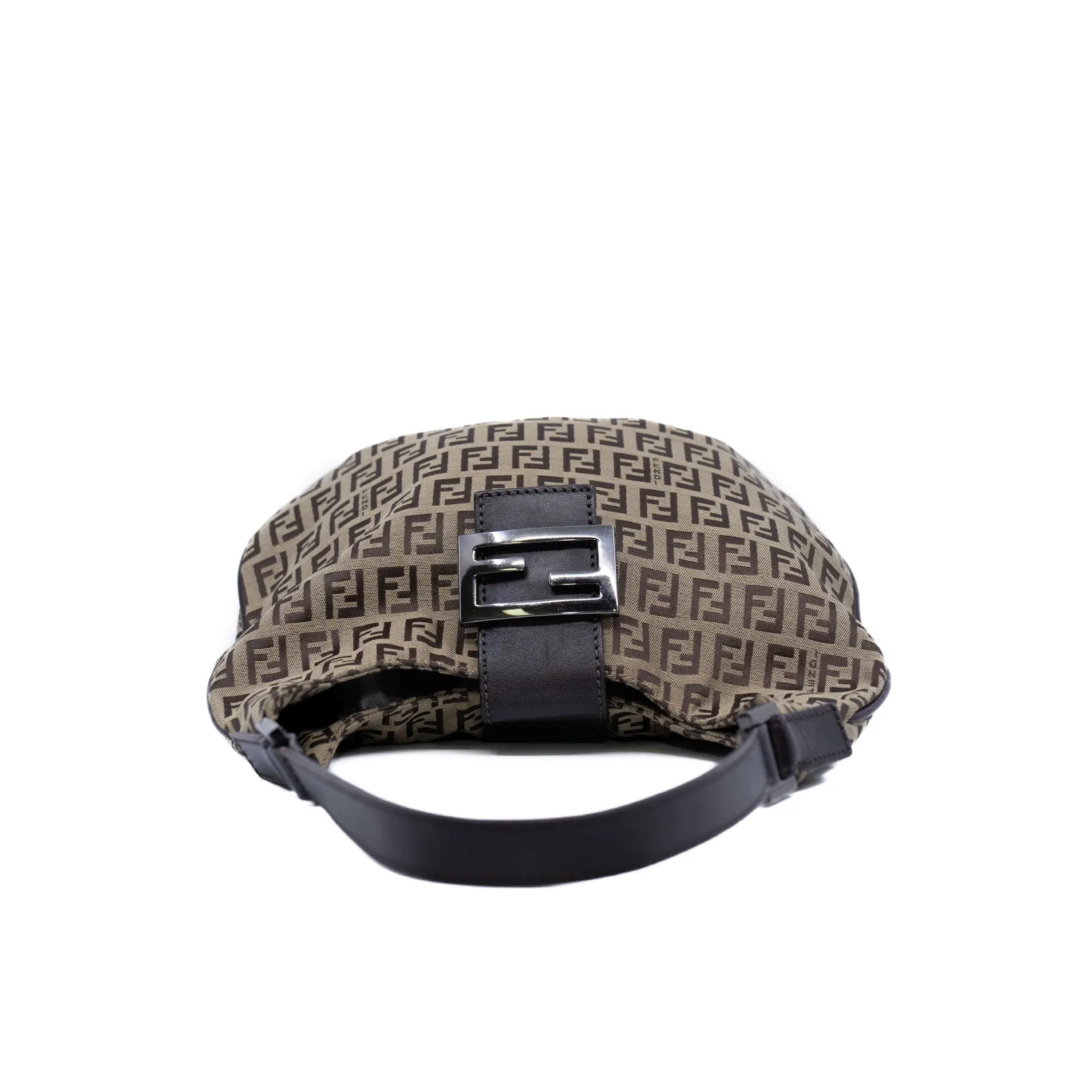 Small Zucchino Beige And Brown Canvas With Brown Leather Hobo Bag PHW