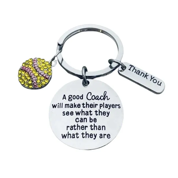 Softball Coach Keychain with Rhinestone Charm