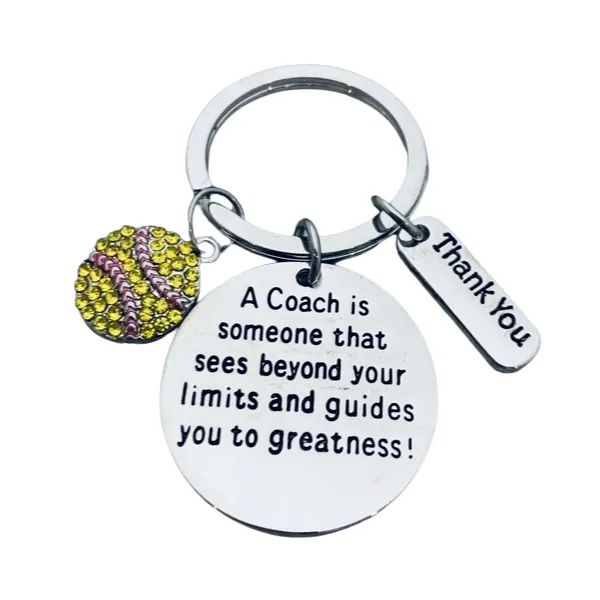 Softball Coach Keychain with Rhinestone Charm