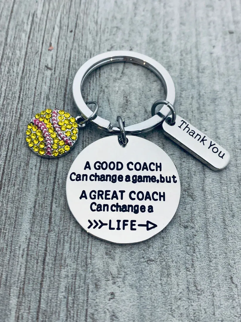 Softball Coach Keychain with Rhinestone Charm