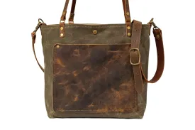 The Classic Waxed Canvas Bag | Tote Bag with Leather Pocket | Medium