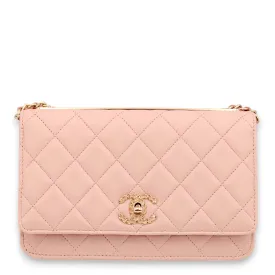 Trendy CC Pink Wallet On Chain in Lambskin