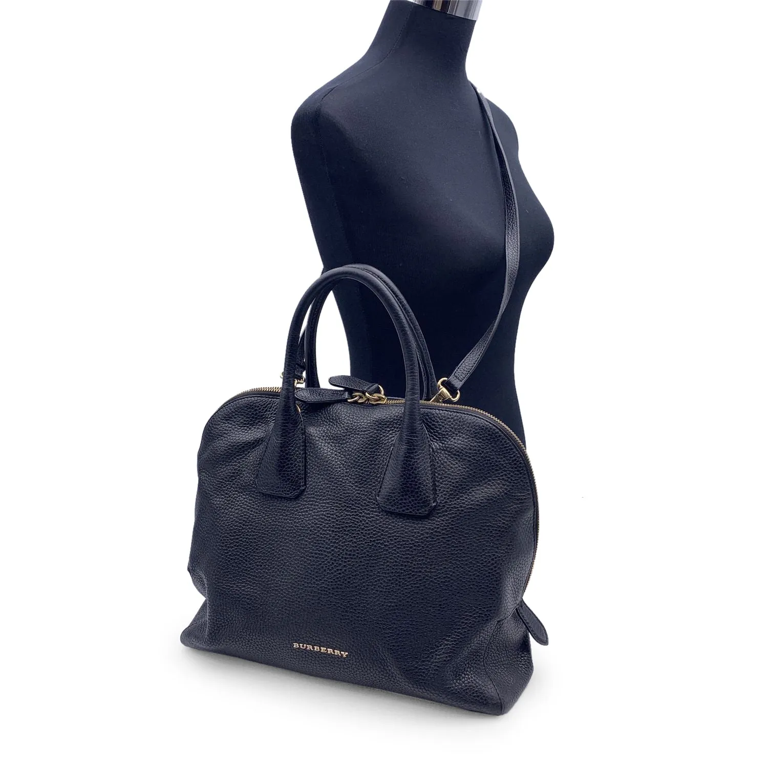 Trendy Inspired Burberry Black Leather Greenwood Dome Bag Satchel With Strap