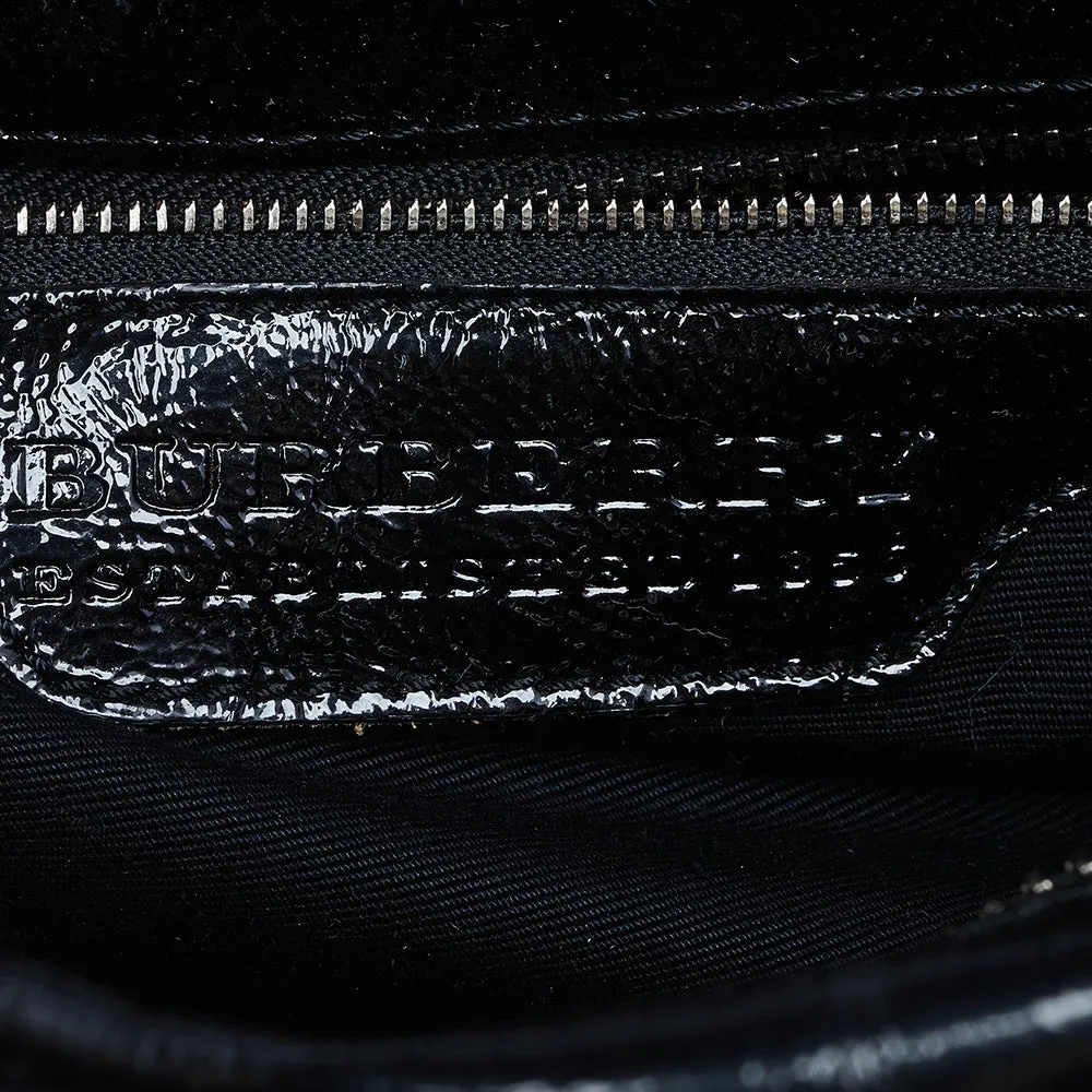 Trendy Inspired Burberry Black/beige House Check Pvc And Patent Leather Lowry Ruffled Tote