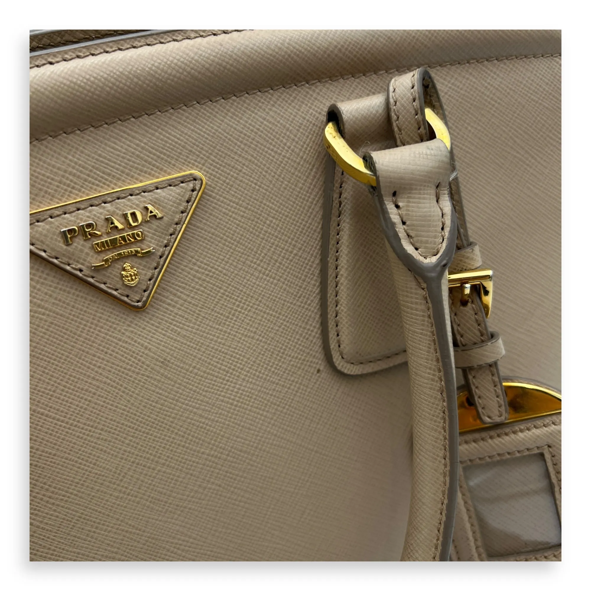 Triangle Top Handle Bag Beige in Calfskin, Gold hardware