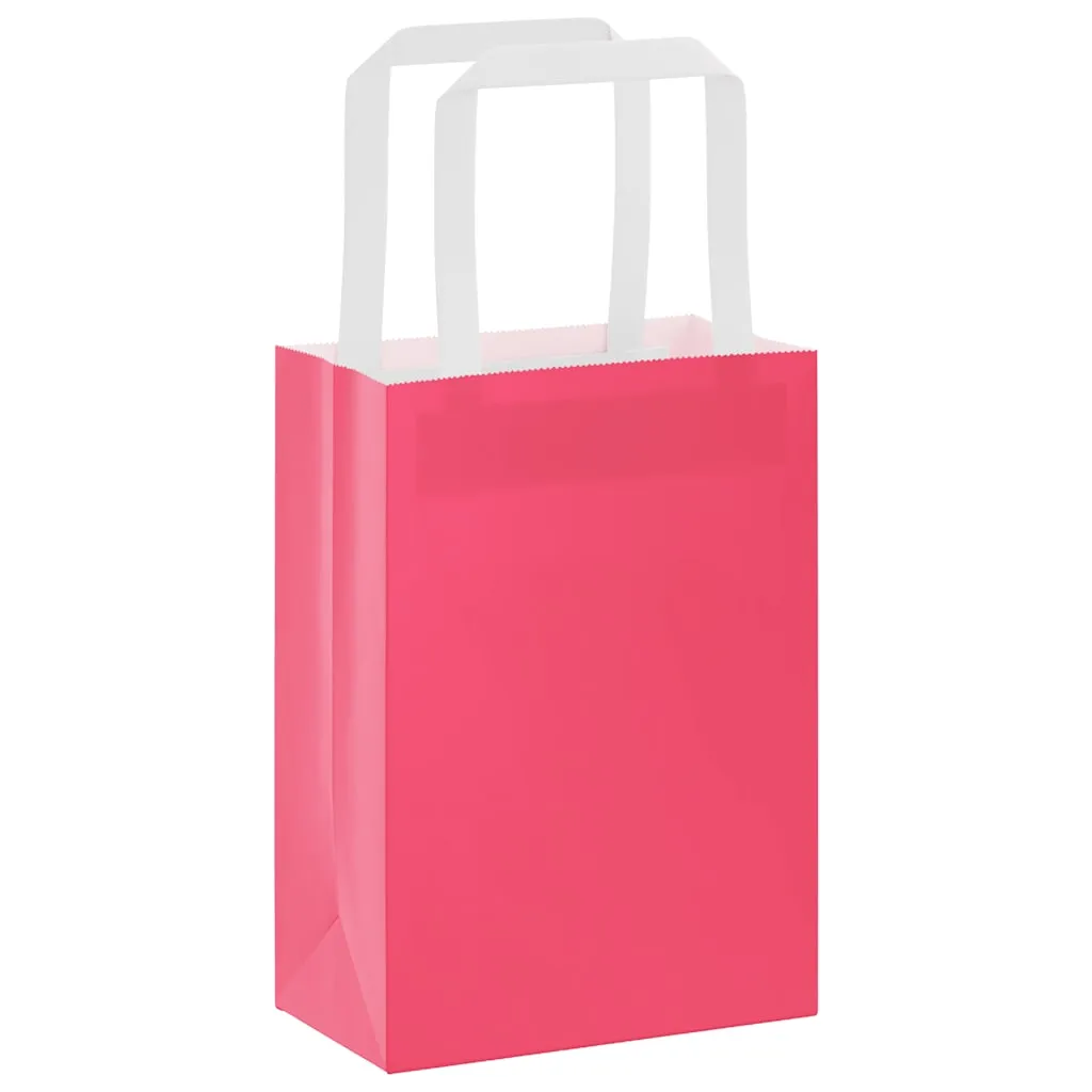 vidaXL Paper Bags 250 pcs with Handles Pink 15x8x21 cm
