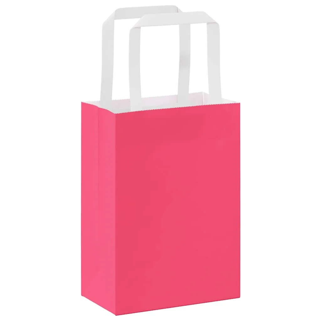 vidaXL Paper Bags 250 pcs with Handles Pink 15x8x21 cm