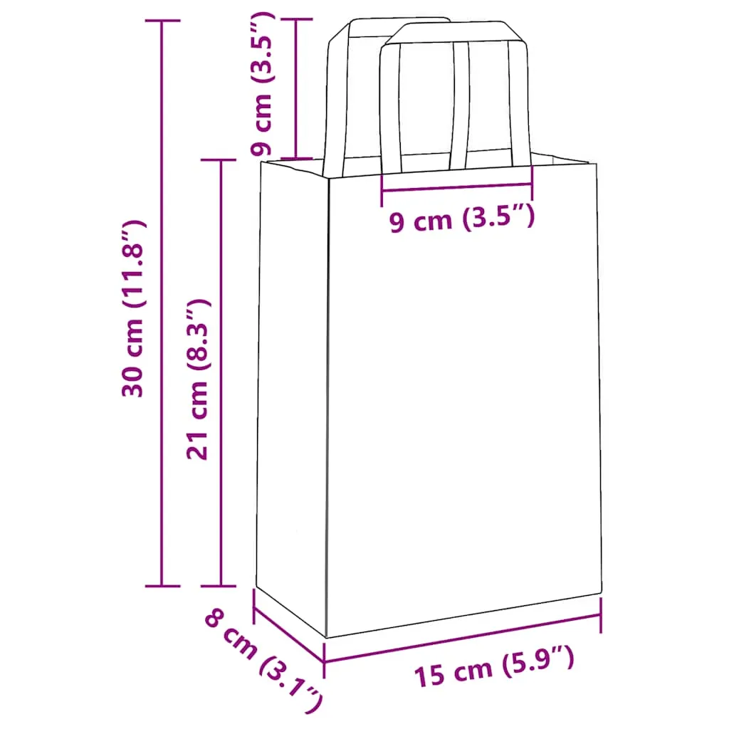 vidaXL Paper Bags 250 pcs with Handles Pink 15x8x21 cm