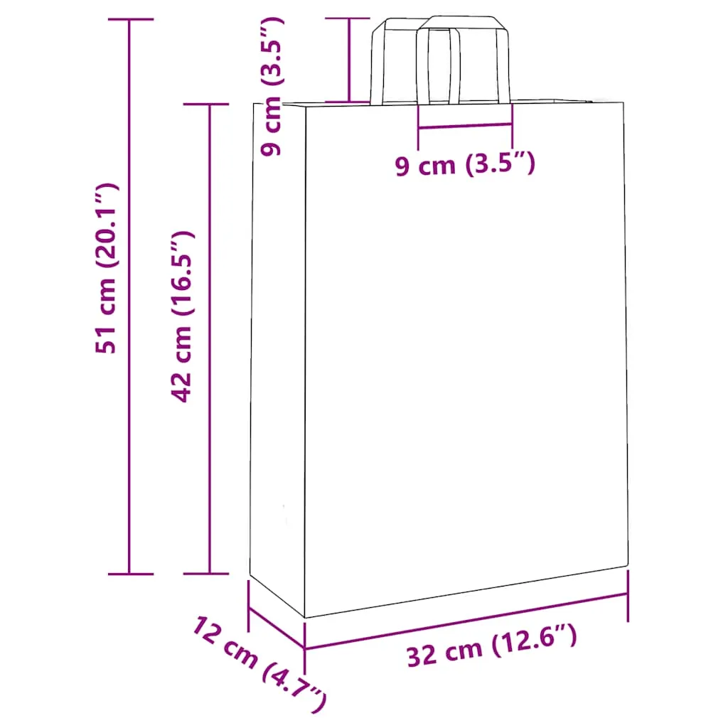 vidaXL Paper Bags 250 pcs with Handles Pink 32x12x42 cm