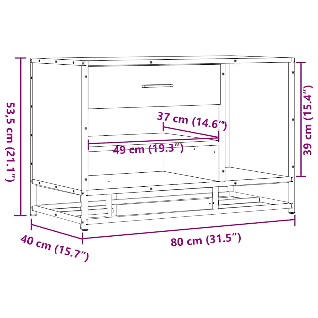 vidaXL Shoe Bench Grey Sonoma 80x40x53.5 cm Engineered Wood and Metal