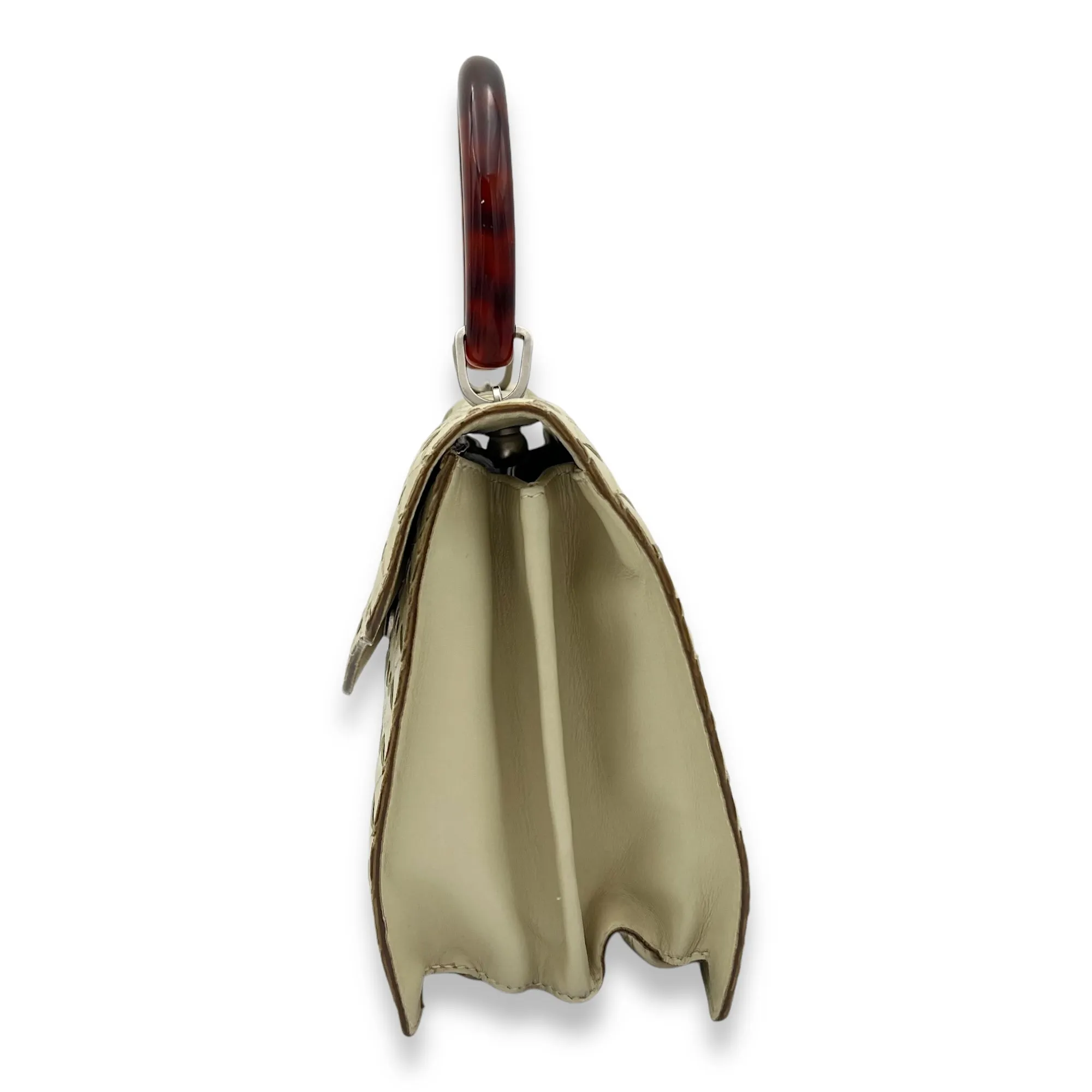 Vintage Beige Top Handle Bag in Intreciatto, Silver hardware