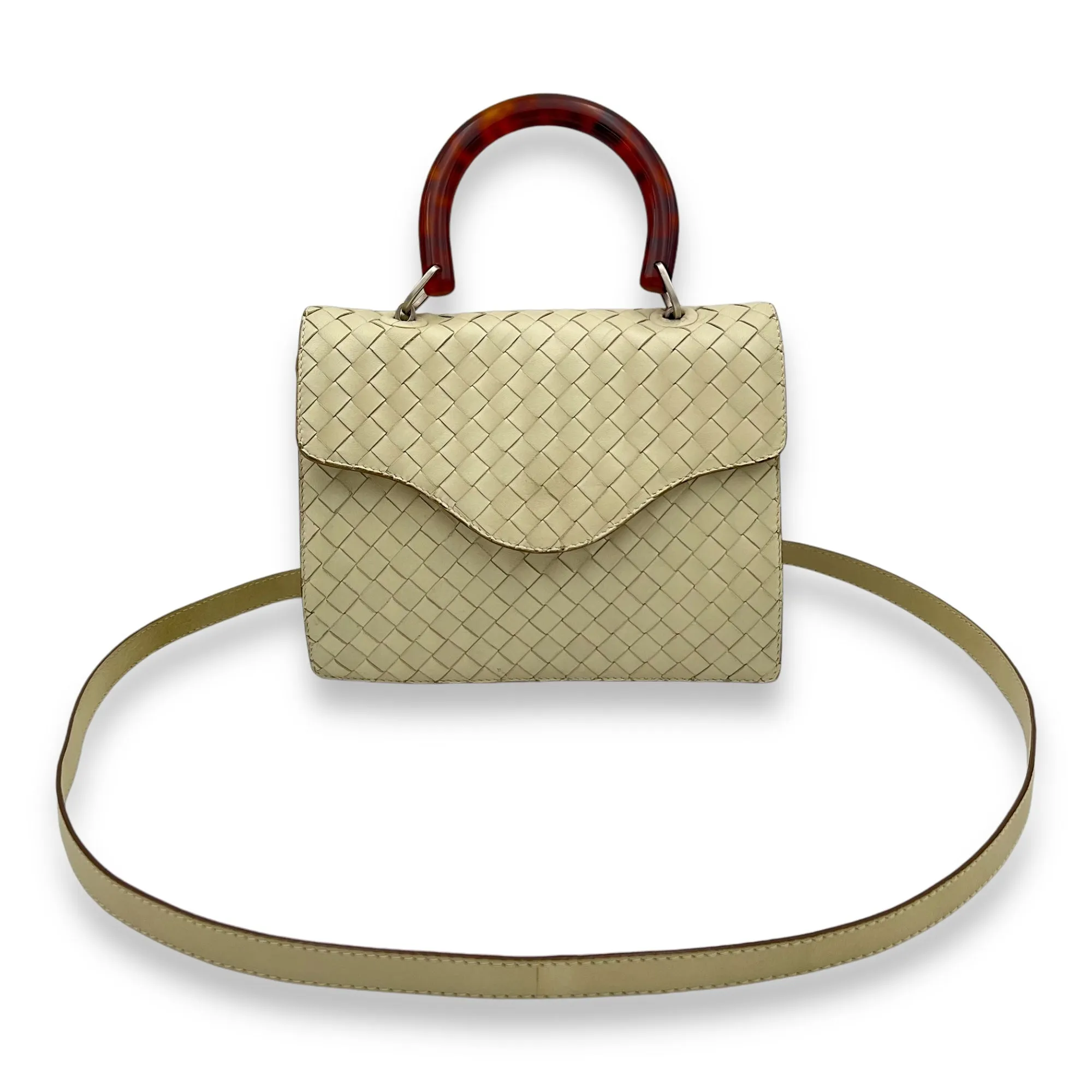 Vintage Beige Top Handle Bag in Intreciatto, Silver hardware