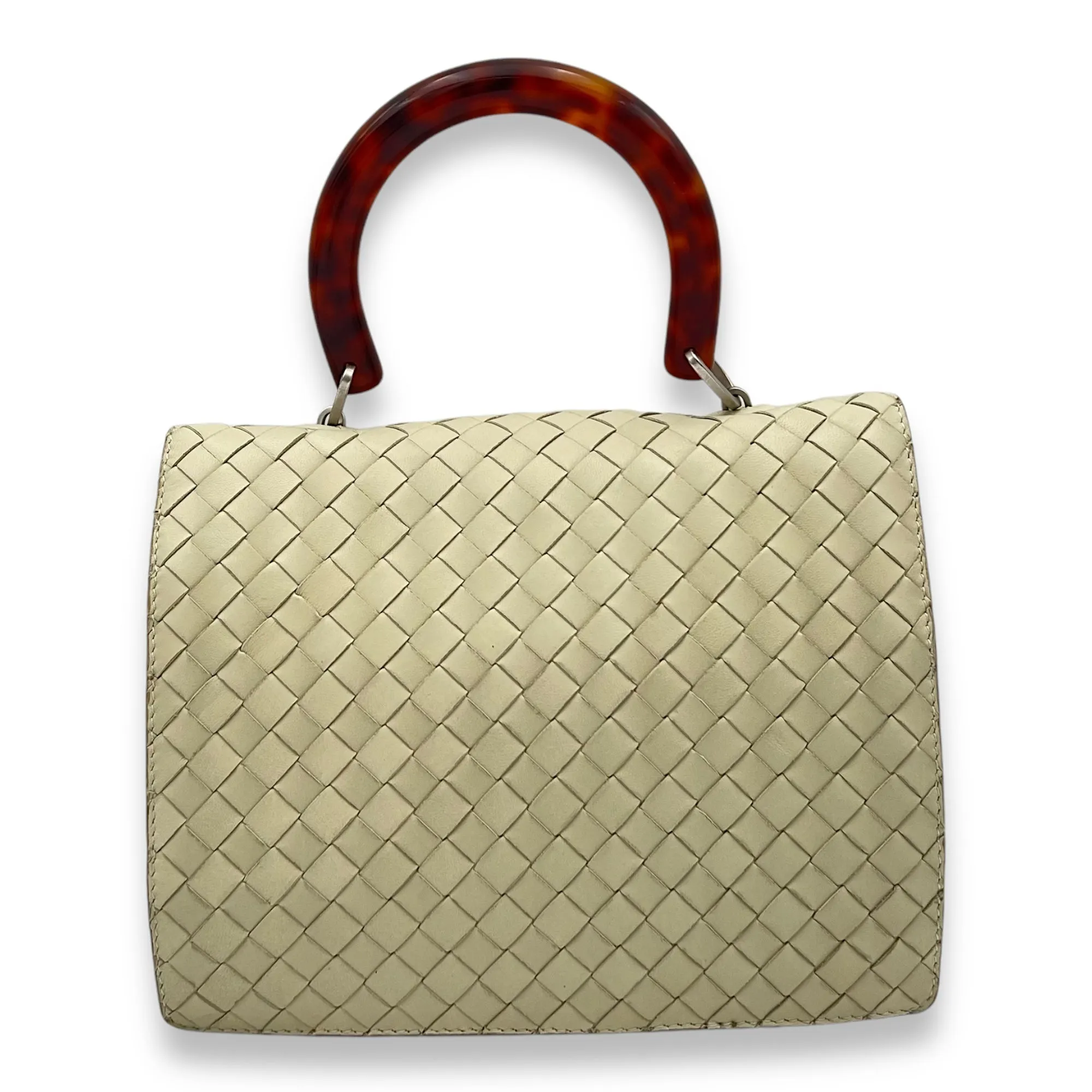 Vintage Beige Top Handle Bag in Intreciatto, Silver hardware