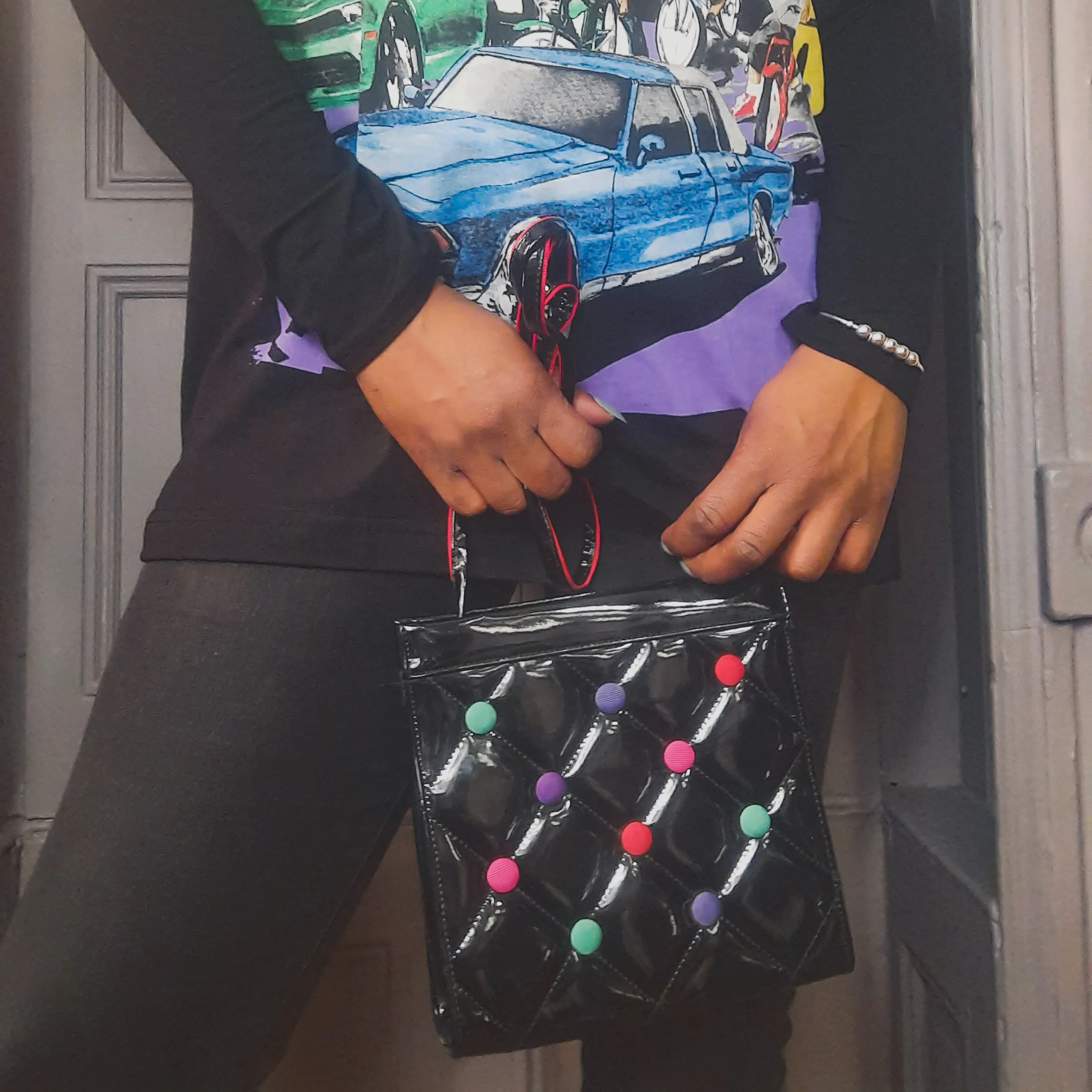 Vintage Quilted Patent Leather Crossbody Bag