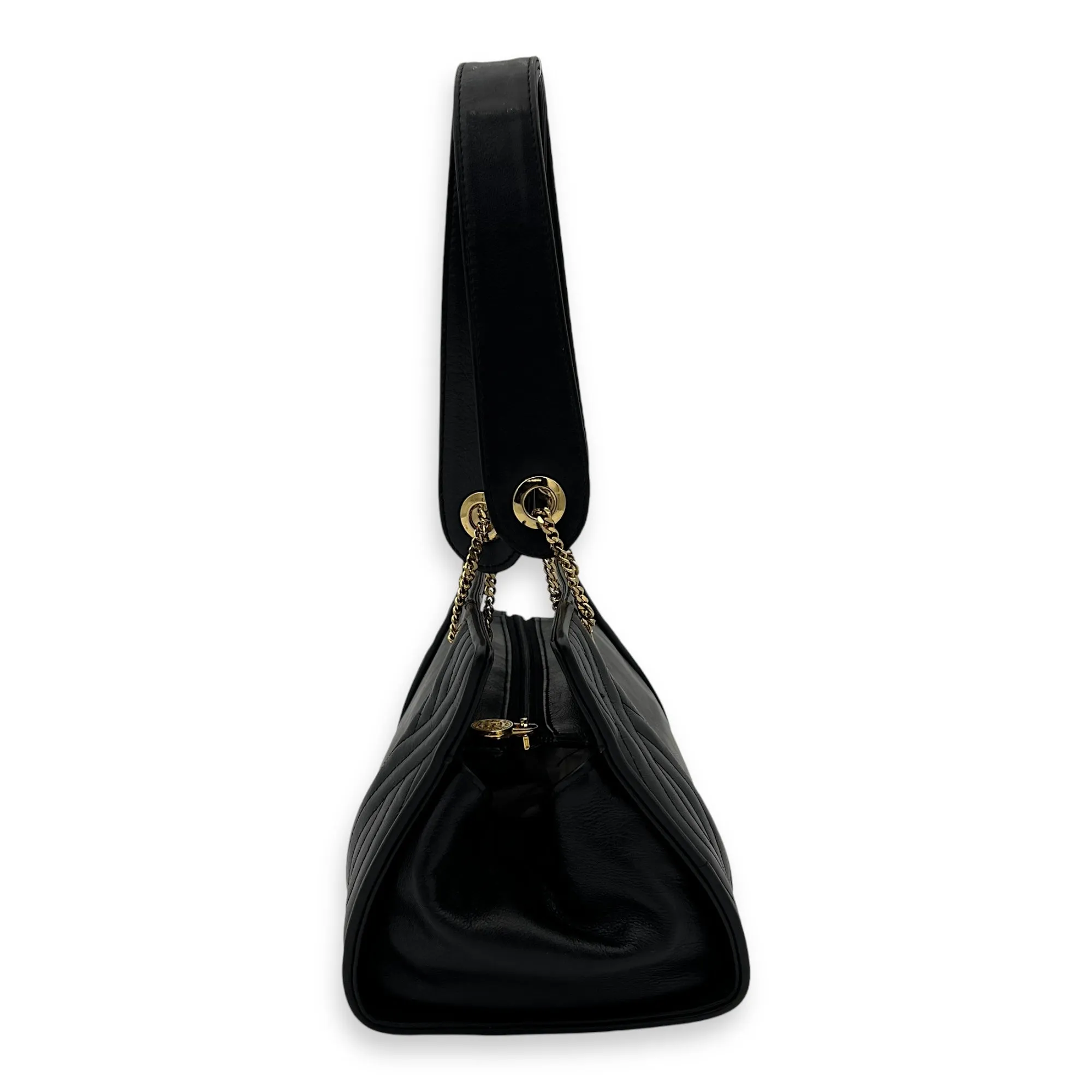 Vintage Top Handle Bag Black in Lambskin, Gold hardware
