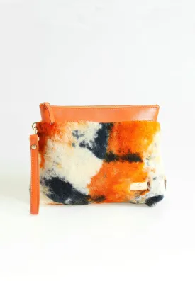 Women's Shearling Clutch Bag, Orange Multicolor Wool